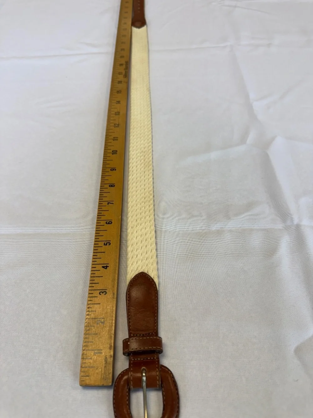 Brighton Cream Woven Belt with Brown Leather Buckle Size 28